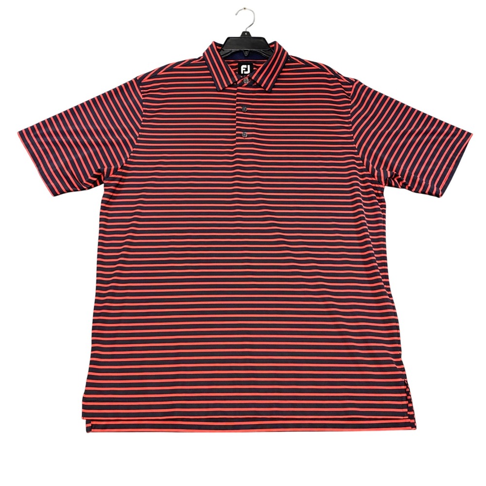 FootJoy Mens ProDry Golf Polo Shirt Large Black Coral Red Striped Stretch